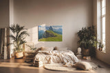 Sinus Art Wandbild 120x80cm Atemberaubende Berglandschaft mit dramatischen Felsformationen und saftigem Grün
