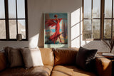 Paul Sinus Wandbild in 40x60cm Frau in rotem Kleid am Meer – ausdrucksstarkes Kunstwerk voller Bewegung und Lebensfreude