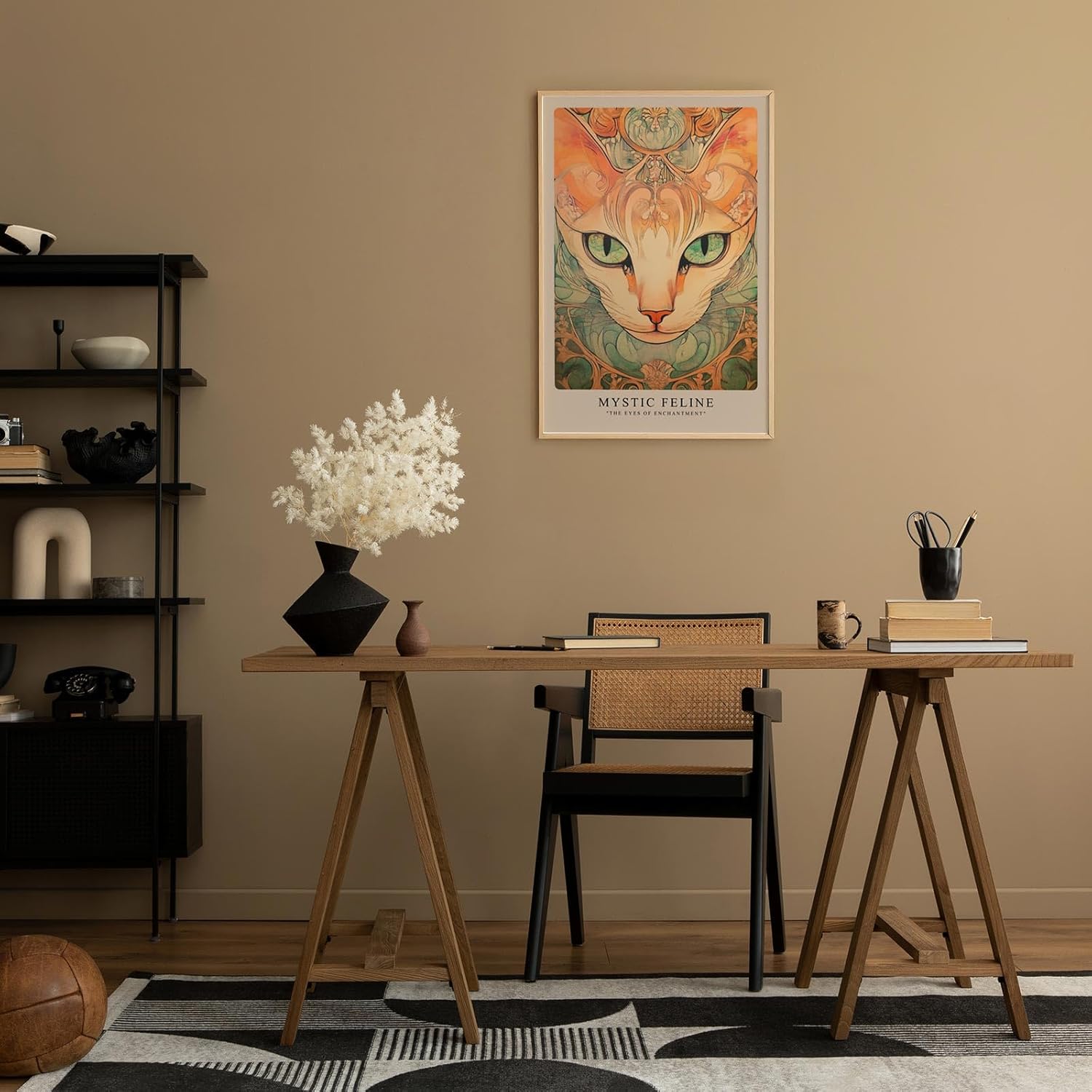 Paul Sinus Leinwandbild 80x120cm Mystische Katze kunstvoll surreal faszinierend hypnotisch elegantes Design stilvolle Wandkunst harmonische Farben