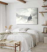 Paul Sinus Wandbild 120x80cm Ein Mann auf Berggipfel Berge Wolken Felsen Nebel