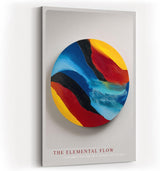 Paul Sinus Wandbild in 40x60cm The Elemental Flow – Abstraktes Rundmotiv in kräftigen Blau-, Rot-, Gelbund Schwarztönen