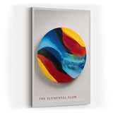Paul Sinus Wandbild in 40x60cm The Elemental Flow – Abstraktes Rundmotiv in kräftigen Blau-, Rot-, Gelbund Schwarztönen