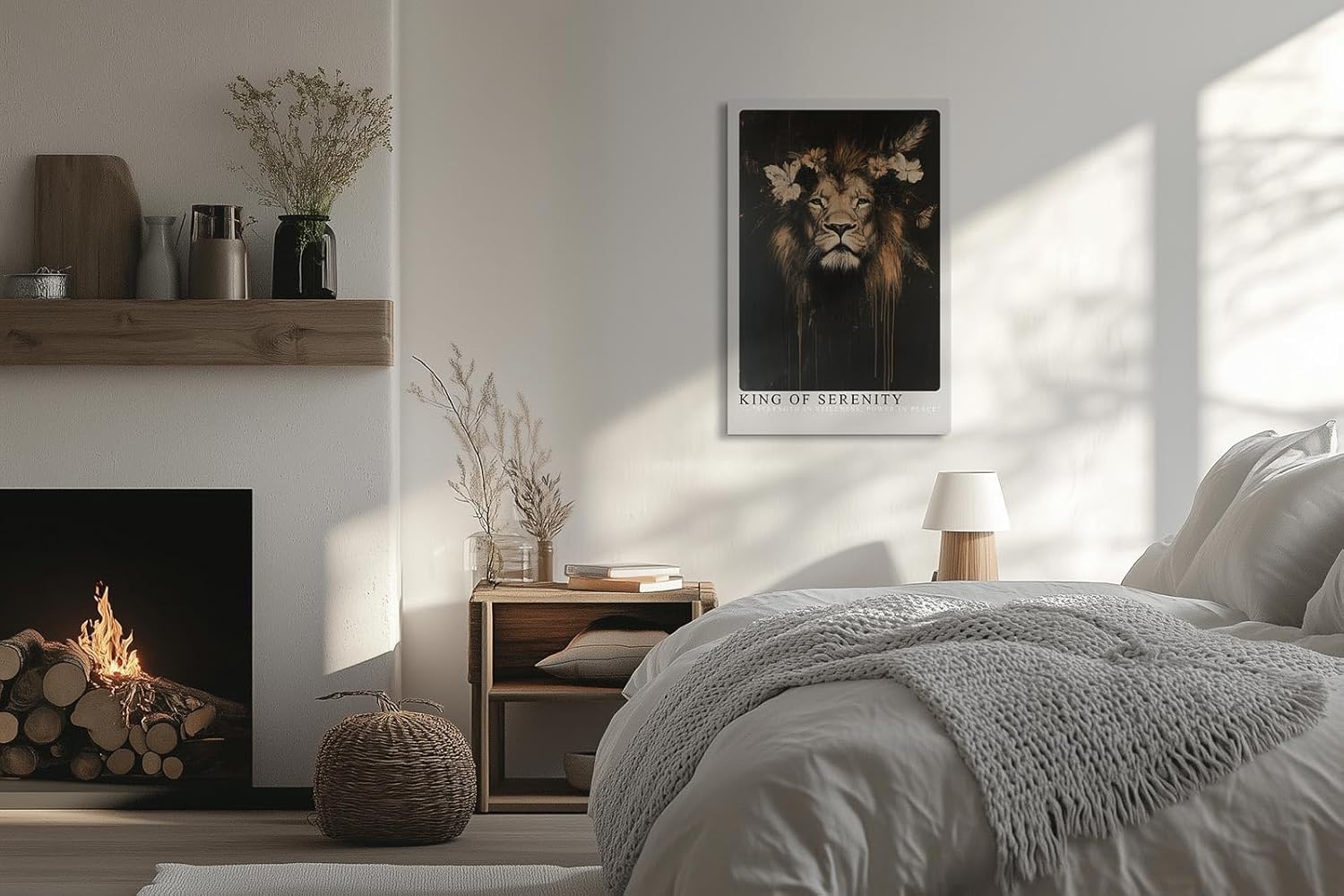 Paul Sinus Leinwandbild 40x60cm König der Stille – Majestätischer Löwe mit floralen Akzenten, goldenen Details und kraftvoller Eleganz