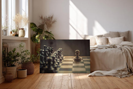 Sinus Art Wandbild 120x80cm Einzelne Bauernfigur im Gegenlicht – Sinnbild für Entscheidung und Stärke