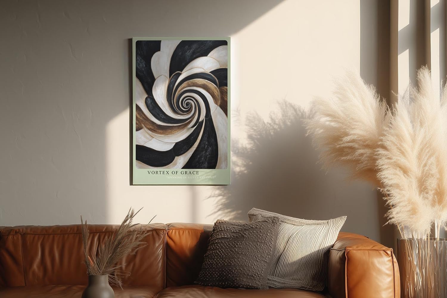 Paul Sinus Wandbild in 40x60cm Vortex of Grace – Abstraktes Wirbelmotiv in Schwarz, Weiß und Gold für moderne Raumgestaltung