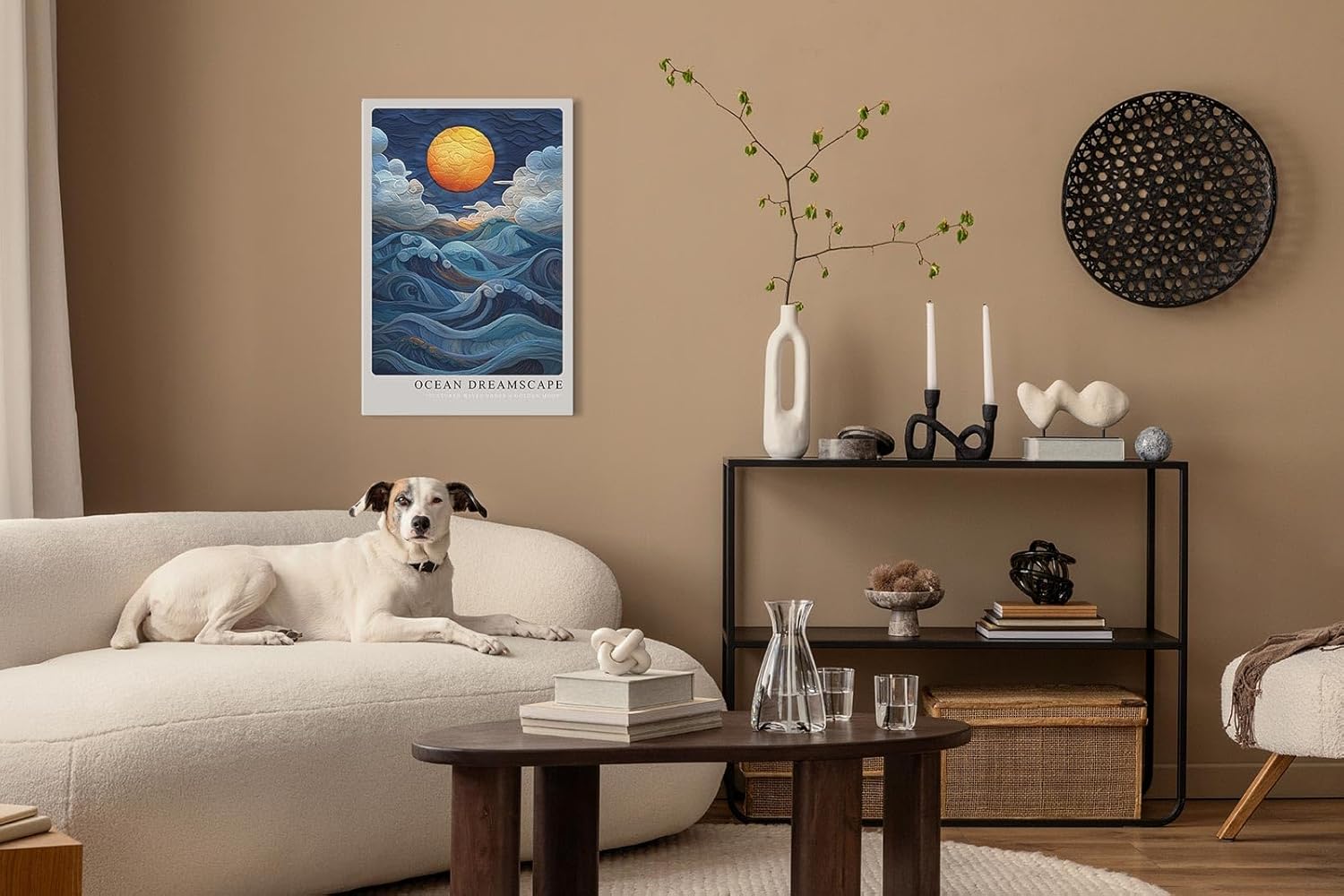 Paul Sinus Leinwandbild 60x90cm Ozeantraum surreal wellenförmig mystisch kunstvolle Wandkunst leuchtender Mond faszinierend dynamisch harmonisch