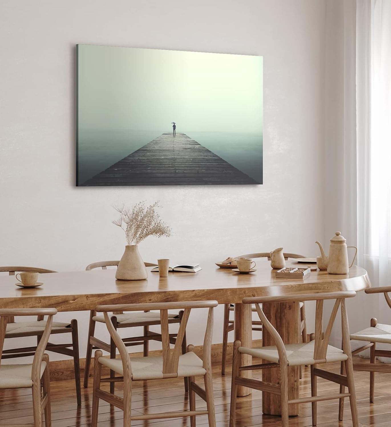 Paul Sinus Wandbild 120x80cm Meer Holzsteg Businessman Regenschirm Grau Regen