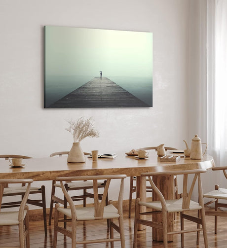 Paul Sinus Wandbild 120x80cm Meer Holzsteg Businessman Regenschirm Grau Regen