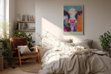 Paul Sinus Wandbild in 80x120cm Colorful Cutie – Buntes Kuh-Porträt im modernen Acrylstil, farbenfrohe Kunst für ein lebendiges Ambiente