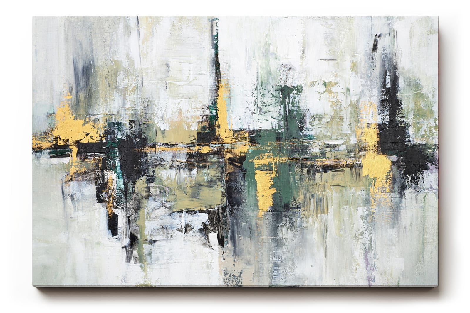 Sinus Art Wandbild 120x80cm Abstraktes Motiv mit ausdrucksstarker Linienführung in Grün Gelb Schwarz und Weiß