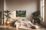 Sinus Art Wandbild 120x80cm Schräge Linien und Flächen in Blau, Grün, Ocker und Schwarz mit Texturwirkung