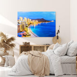 Paul Sinus Wandbild 120x80cm Honolulu Hawaii Küste Strand Nacht Meer Berg