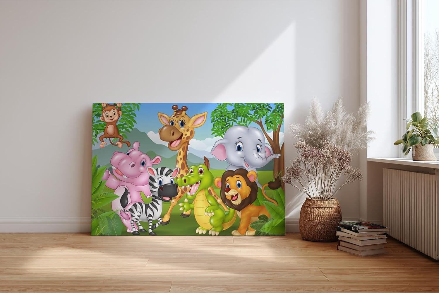 Sinus Art Wandbild 120x80cm Fröhliche Tiergruppe in cartoonhafter Darstellung – ideal für Kinderzimmer