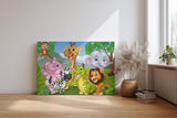 Sinus Art Wandbild 120x80cm Fröhliche Tiergruppe in cartoonhafter Darstellung – ideal für Kinderzimmer