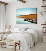 Paul Sinus Wandbild 120x80cm See Seesteg Natur Halme Holzsteg Wasser