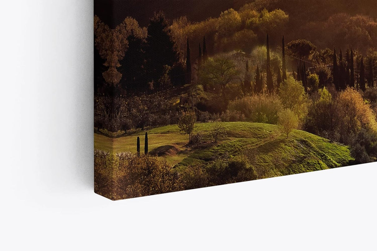 Paul Sinus Wandbild 120x80cm Toskana Landschaft Italien Finca Morgentau Grün