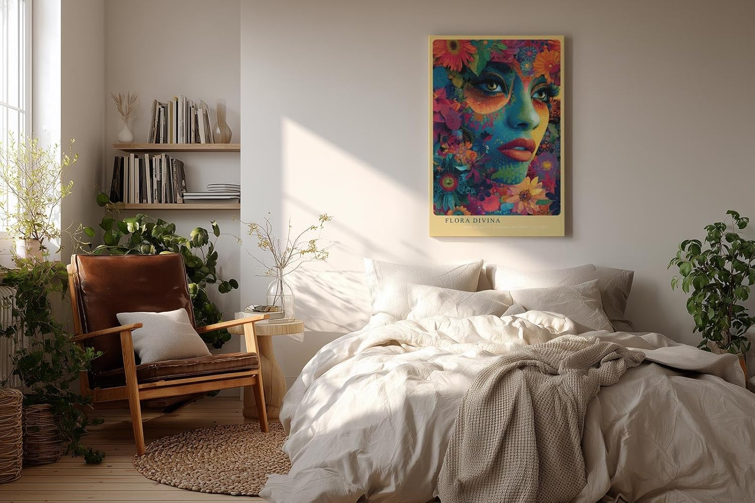 Paul Sinus Wandbild in 40x60cm Flora Divina Mystisches Frauenporträt in leuchtenden Farben mit üppigen Blütenelementen für luxuriöse Raumgestaltung