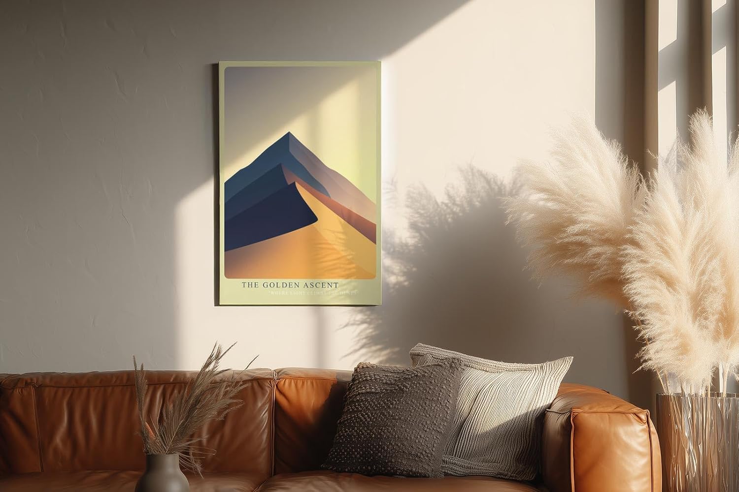 Paul Sinus Wandbild in 40x60cm The Golden Ascent – Minimalistische Dünenlandschaft in goldenen und blauen Tönen für stilvolle Raumgestaltung