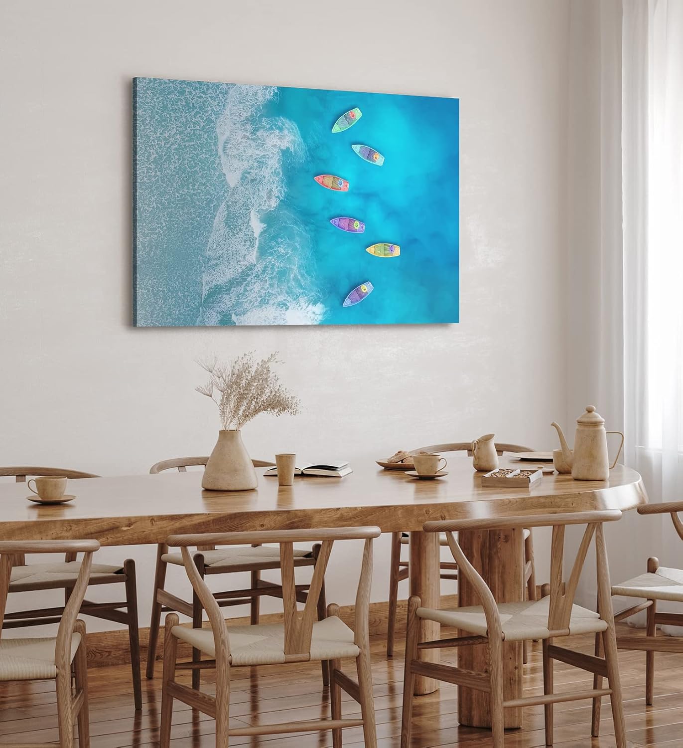 Paul Sinus Wandbild 120x80cm Luftaufnahme Strand Blau Meer Wellen Vogelperspektive Boote
