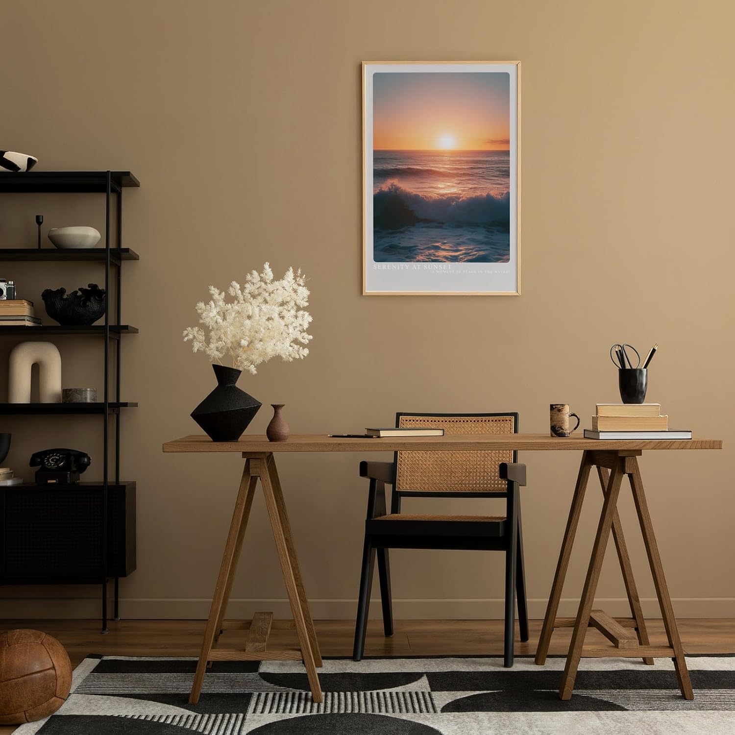 Paul Sinus Leinwandbild 40x60cm Stille am Sonnenuntergang – Sanfte Meereswellen mit goldenem Licht und beruhigender Atmosphäre