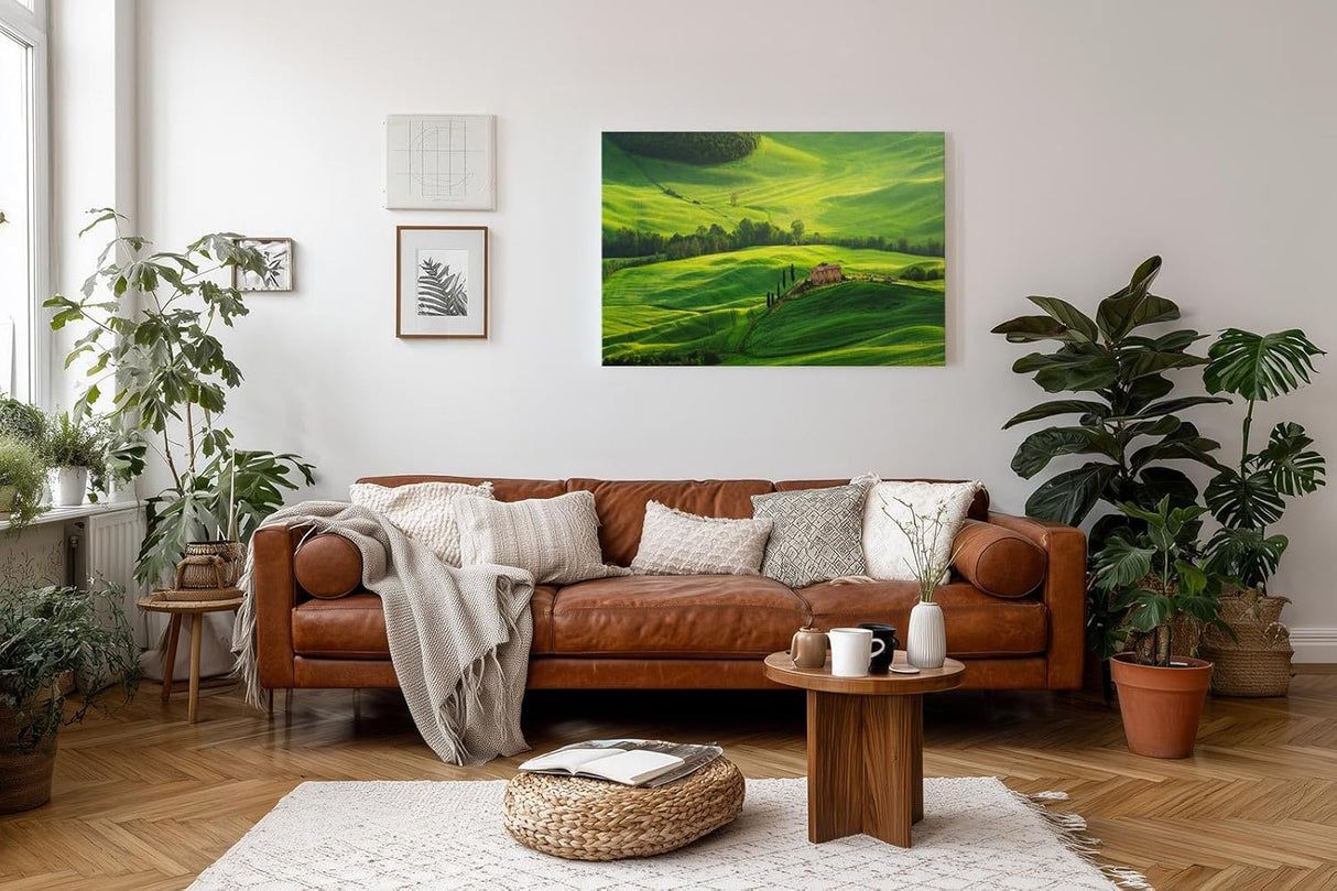 Sinus Art Wandbild 120x80cm Atemberaubende Landschaft der Toskana mit sanften Hügeln und typisch italienischer Architektur