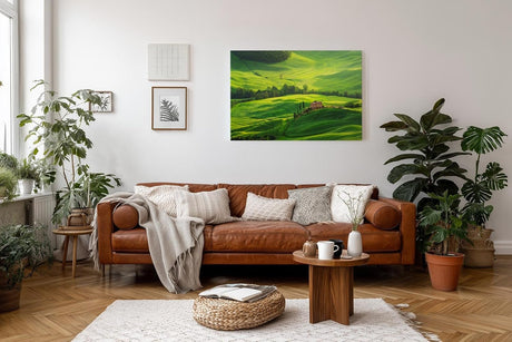 Sinus Art Wandbild 120x80cm Atemberaubende Landschaft der Toskana mit sanften Hügeln und typisch italienischer Architektur