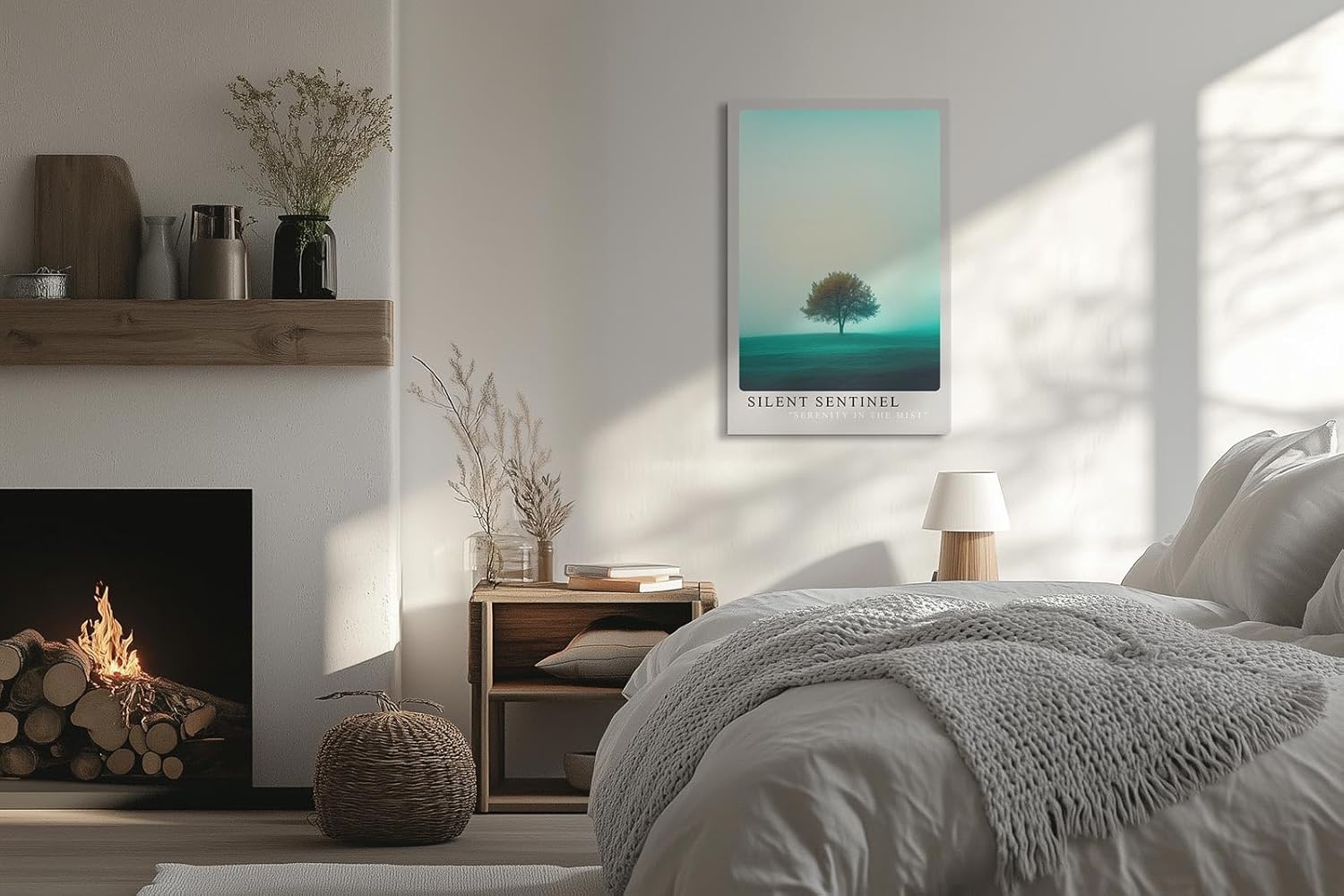 Paul Sinus Leinwandbild 40x60cm minimalistisches Landschaftsbild mit einsamem Baum im sanften Nebel, beruhigende Wandkunst