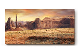 Sinus Art Wandbild 120x80cm Faszinierende Gesteinsformationen unter goldenem Himmel in Western-Atmosphäre