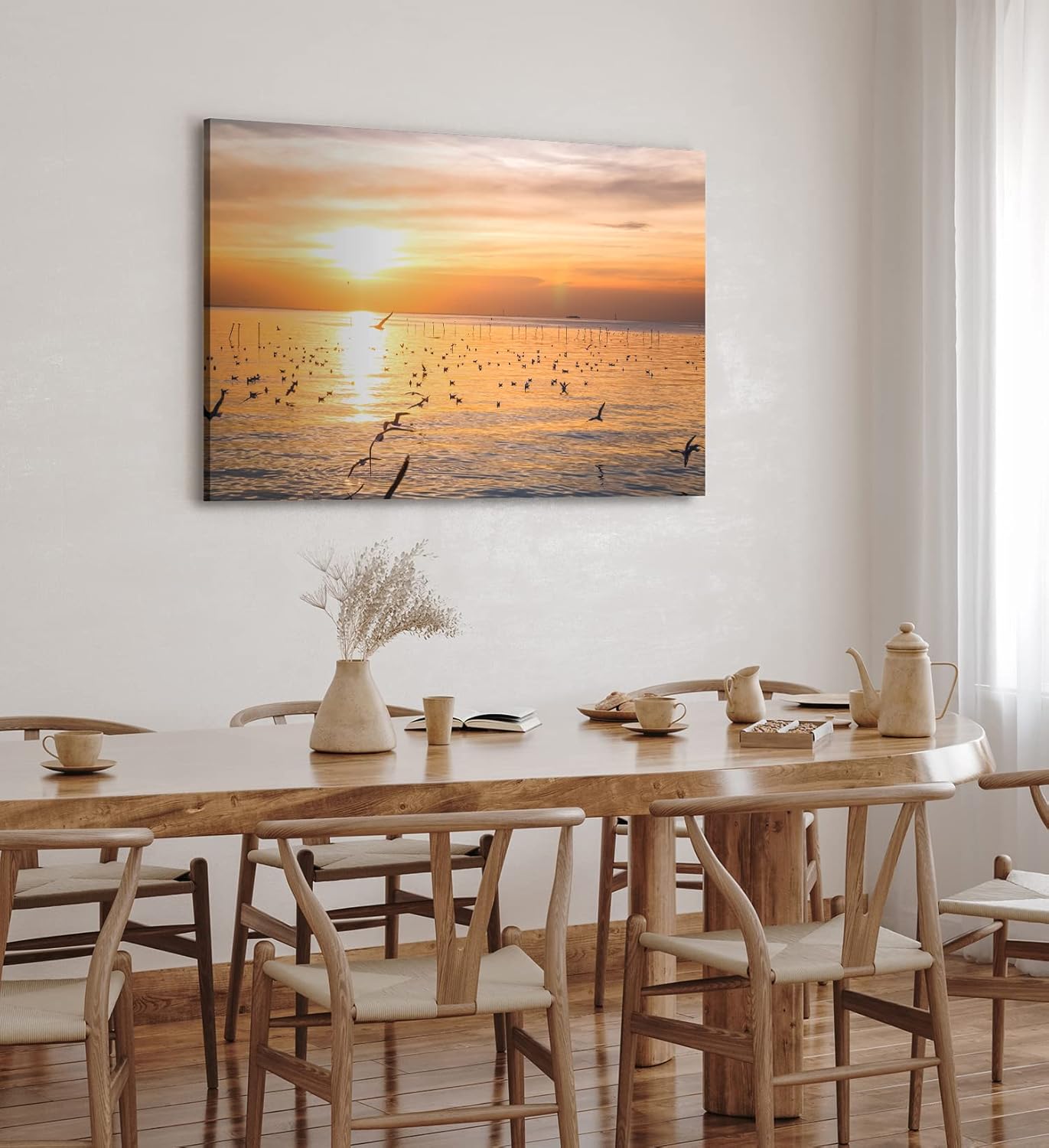 Paul Sinus Wandbild 120x80cm Meer Sonnenuntergang Möwen Horizont Himmel