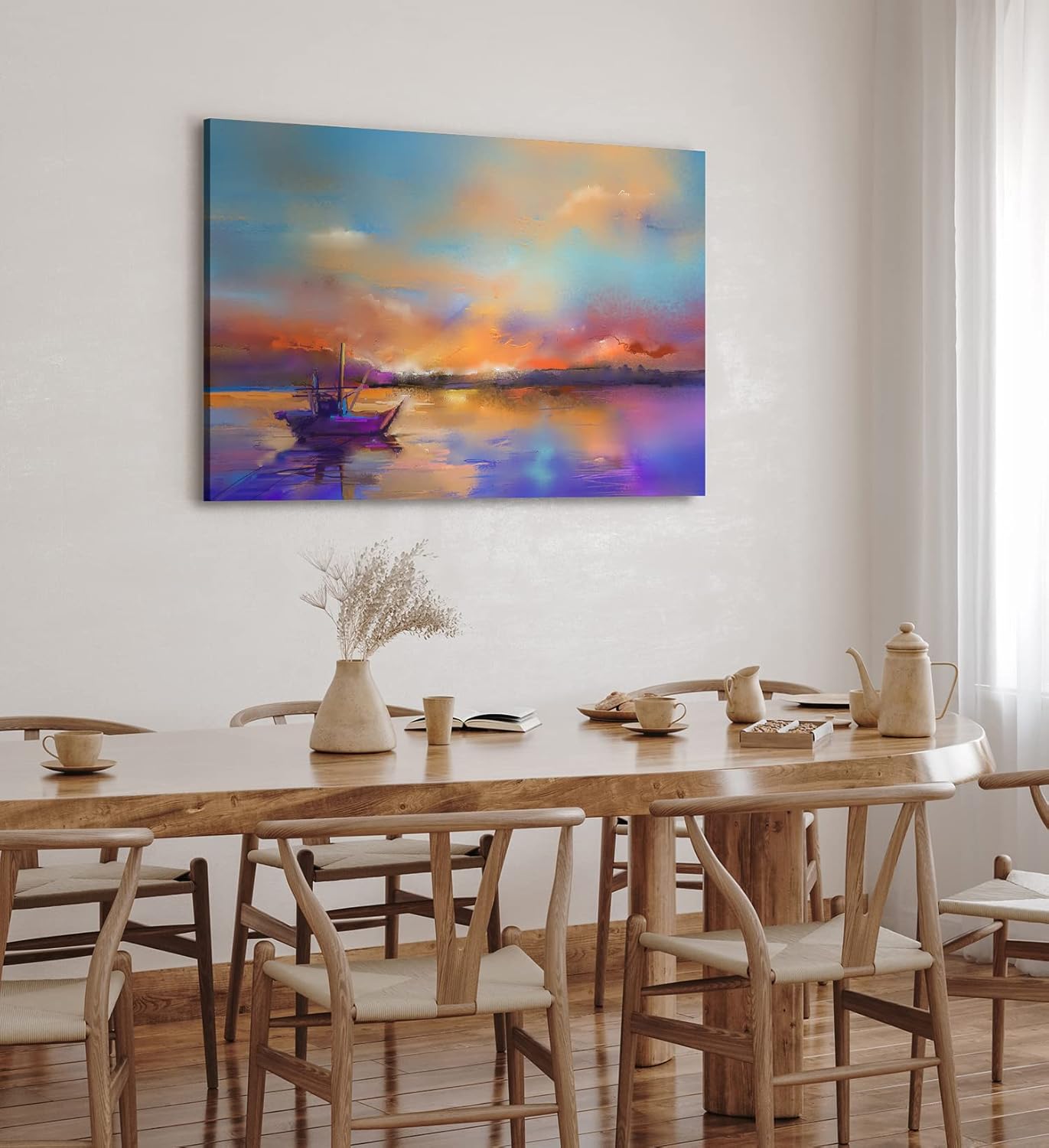 Paul Sinus Wandbild 120x80cm Sonnenaufgang Fischerboot Meer Horizont Abstrakt