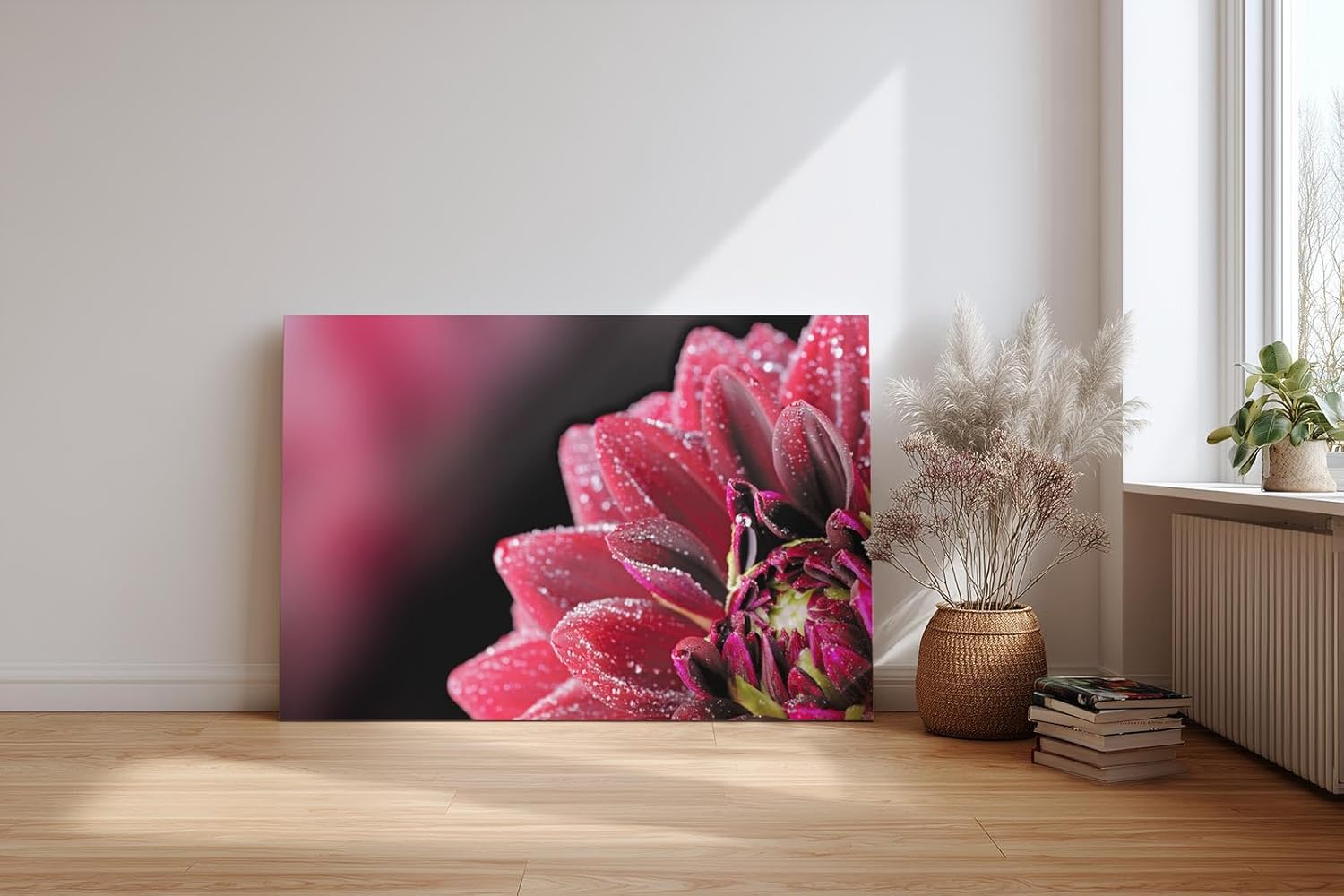 Sinus Art Wandbild 120x80cm Die glänzenden Tautropfen auf den roten Blütenblättern verleihen dem Bild eine frische Note