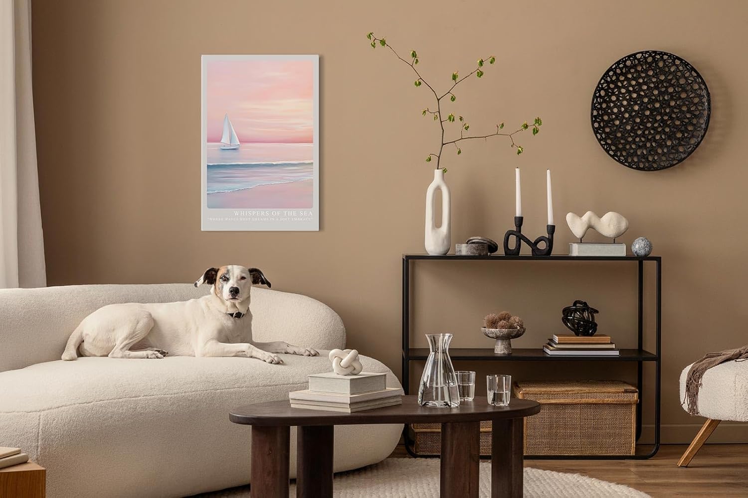 Paul Sinus Leinwandbild 60x90cm verträumte Segelboot-Szene mit sanften Pastelltönen, beruhigende Wandkunst mit ruhigem Meer und romantischer Atmosphäre