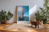 Paul Sinus Kunstdruck 40x60cm Ocean Glide Segelboot bei Sonnenlicht White Sails Under Blue Sky