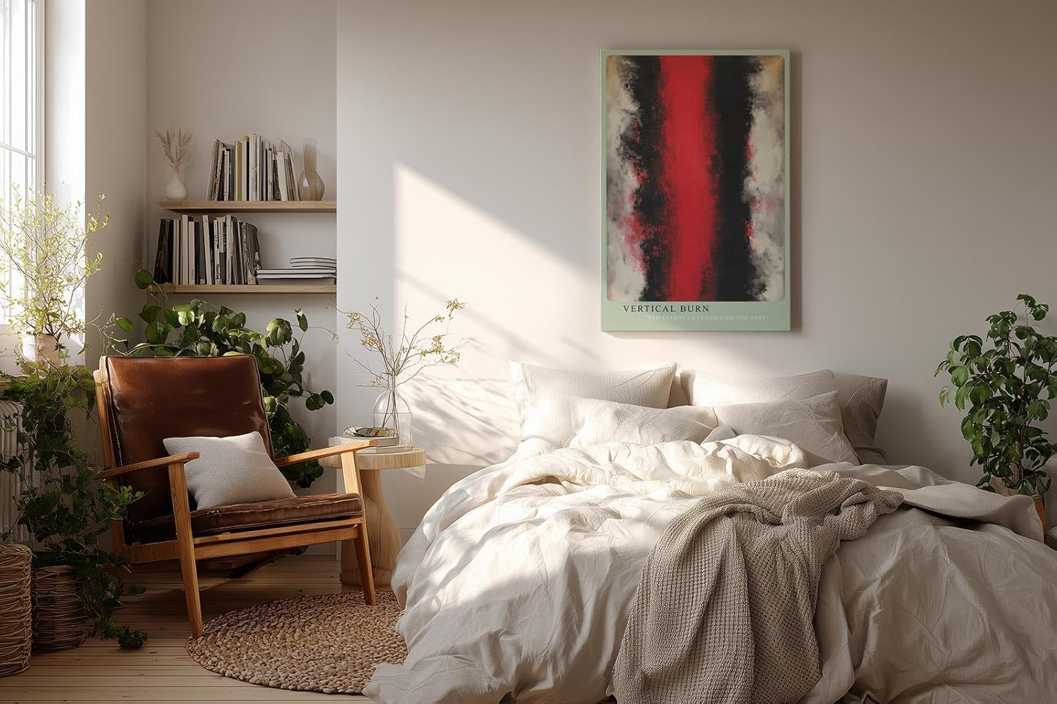 Paul Sinus Wandbild in 40x60cm Vertical Burn – Kraftvolles abstraktes Kunstwerk mit leuchtend rotem Zentrum