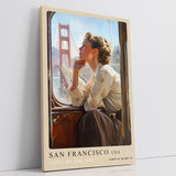 Paul Sinus Leinwandbild 60x90cm City by the Bay – San Francisco, Golden Gate Bridge, Nostalgie, Reise, Retro, Vintage, Romantik, Frau, Bahn