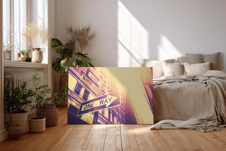 Sinus Art Wandbild 120x80cm Dynamische Komposition aus Architektur und Beschilderung in Retro-Look