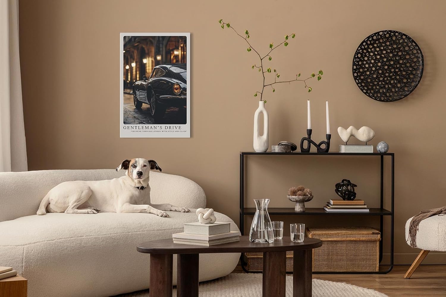 Paul Sinus Leinwandbild 60x90cm Gentleman’s Drive Klassischer Sportwagen Londoner Nacht Eleganz und Stil Zeitlose Automobilkunst Hochwertige Wandkunst