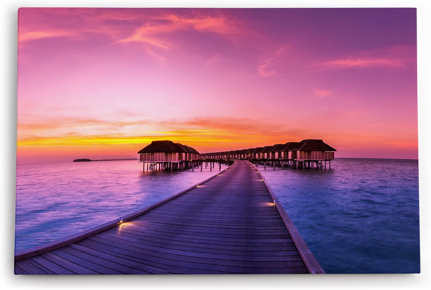 Paul Sinus Wandbild 120x80cm Malediven Meer Holzsteg Sonnenuntergang Bungalows