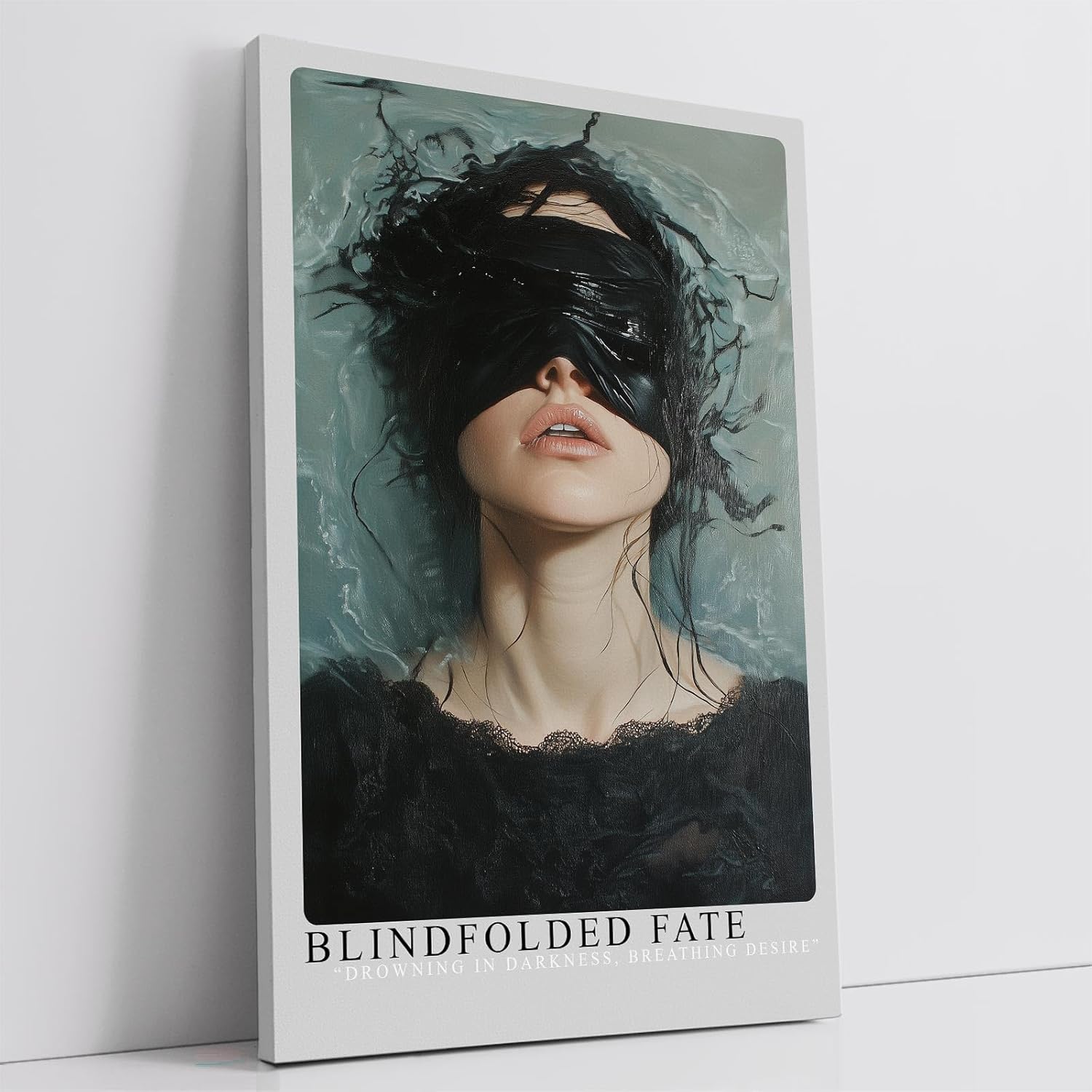 Paul Sinus Leinwandbild 80x120cm Blindfolded Fate geheimnisvolles Porträt mit schwarzer Augenbinde surreal mystisch dunkle Ästhetik