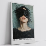 Paul Sinus Leinwandbild 80x120cm Blindfolded Fate geheimnisvolles Porträt mit schwarzer Augenbinde surreal mystisch dunkle Ästhetik