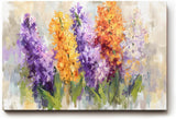 Sinus Art Wandbild 120x80cm Vielfarbige Blütengruppen in Lila Orange Weiß und Gelb – lebendig und künstlerisch interpretiert