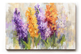 Sinus Art Wandbild 120x80cm Vielfarbige Blütengruppen in Lila Orange Weiß und Gelb – lebendig und künstlerisch interpretiert