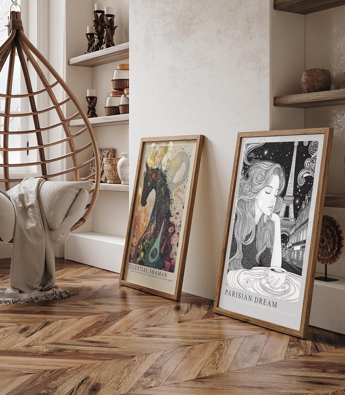 Paul Sinus Leinwandbild 40x60cm Parisian Dream verträumte Frau mit Eiffelturm stilvoll elegant romantisch schwarz-weiß Illustration Paris