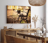 Wandbild 120x80cm Sitzbank Holzbank Park Herbst Sonnenschein
