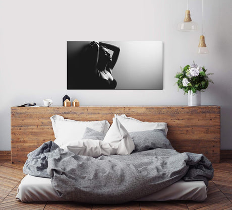 Frau in Unterwäsche ca. 130x70cm Wandbild inklusive Schattenfugenrahmen weiss - Panorama Leinwand Bild XXL Format Wandbilder Wohnzimmer Wohnung Deko Kunstdrucke