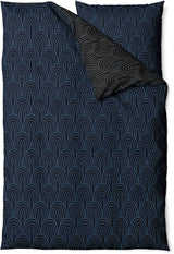 Sinus Art Bettwäsche 135x200 cm + 80x80 cm – Schwarz mit Art-Déco-Bogenmuster – Wendeoptik mit dunkelblauer Rückseite – Mikrofaser mit Reißverschluss