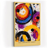 Paul Sinus Wandbild in 40x60cm The Chromatic Orbit – Abstrakte Kreisformationen in kräftigem Orange, Blau, Violett, Rot und Schwarz mit dynamischen Farbspritzern