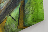 Sinus Art Wandbild 120x80cm Schräge Linien und Flächen in Blau, Grün, Ocker und Schwarz mit Texturwirkung