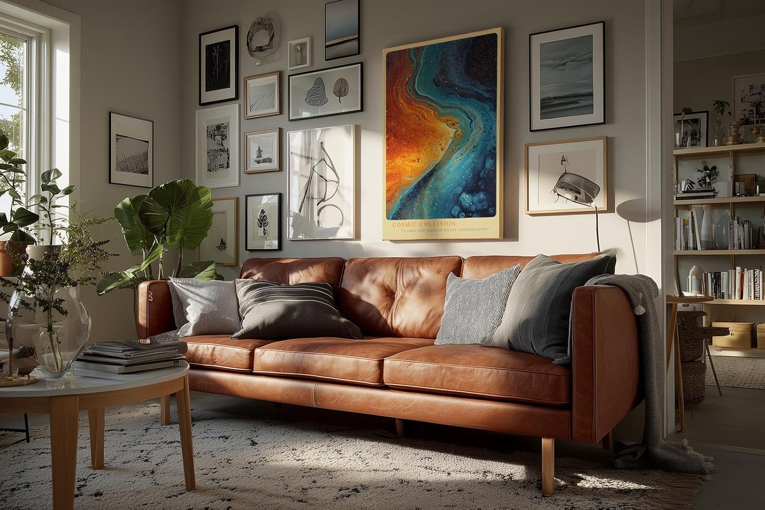 Paul Sinus Wandbild in 40x60cm Cosmic Collision in intensiven Blauund Orangetönen mit dynamischem Farbverlauf für moderne Raumgestaltung