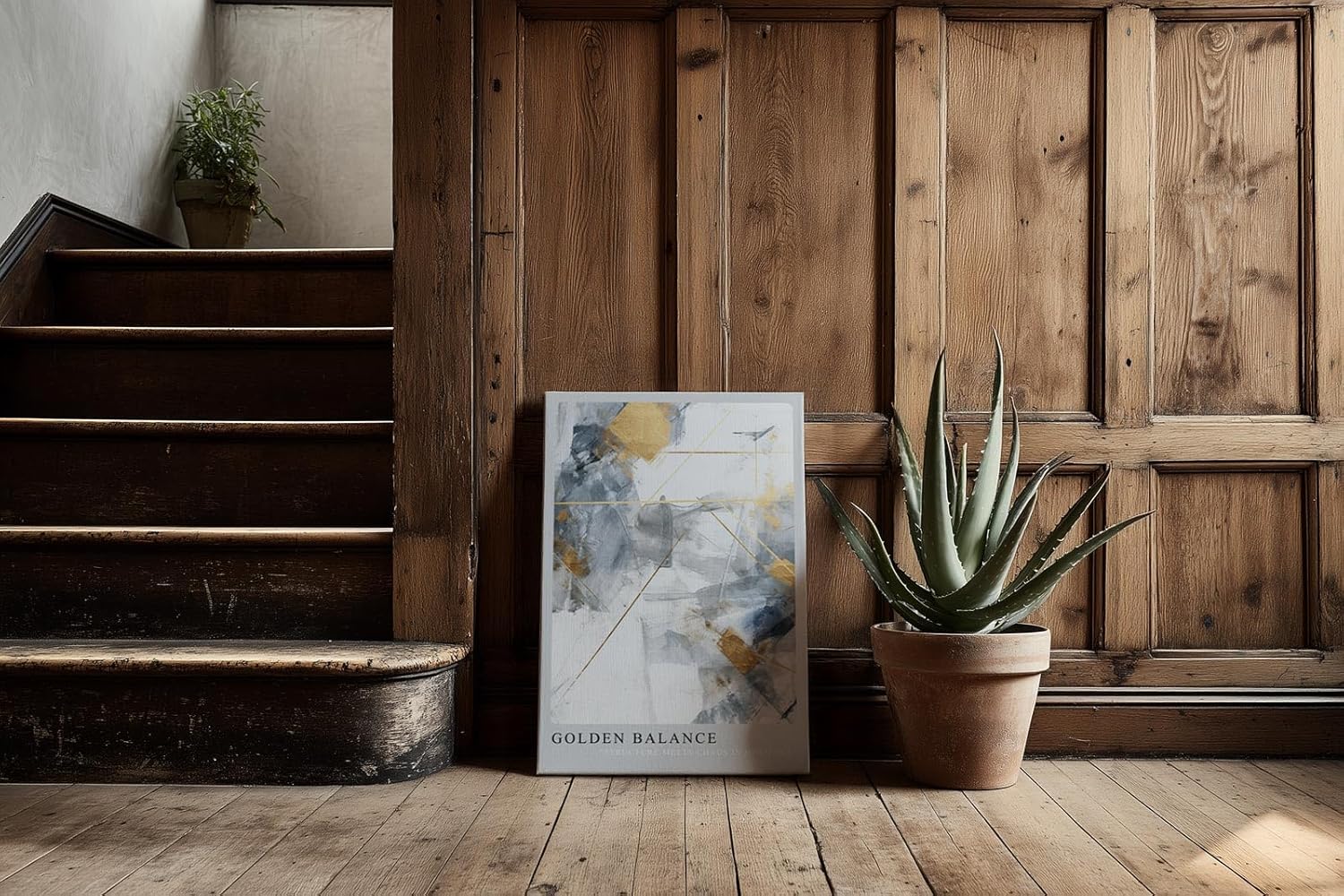 Paul Sinus Kunstdruck 40x60cm Golden Balance – Abstraktes Kunstwerk in Gold, Grau und Weiß als harmonische Komposition